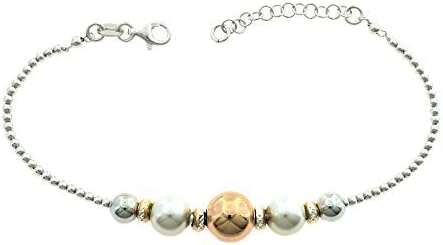 Bracelet bead-blasted with spheres and pearls 925 silver sterling hypoallergenic gold plated white and pink length 17 reg 20 weight 6.3gr cd