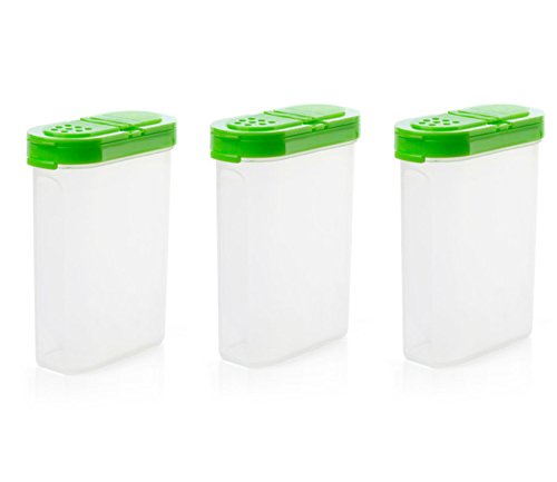 Plastik Kleine Gewürzdosen 3 Set, Streudosen Vorratsdosen mit Deckel und Verschlussklappe,BPA- und schadstofffrei - transparent (Green)
