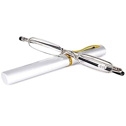 YUNCAT Gafas de Lectura Hombres Mujer Portátil Metalicas Vista Presbicia Leer Anteojos Con Estrechas Funda de al aire libre