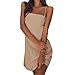 Produktbild Luckhome Damen Ärmelloses Beiläufiges Strandkleid Sommerkleid Tank Kleid Trägerkleid Knielang, Solide Kurzarm Lässige Mid Claf Split SlingGelbL