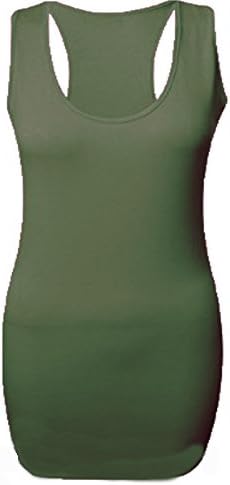 Ladies Womens Long Racer Back Bodycon Muscle Vest Top Gym Top -Khakhi-16-18