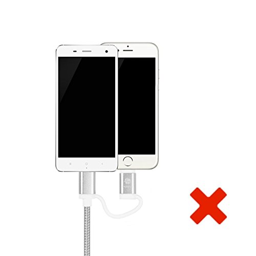HUNDA 2 in 1 Ladekabel , 1M USB Lightning Ladekabel mit Nylon umflochtenes [Apple MFi zertifiziert] für iPhone 7/7 Plus,6S/6S Plus 6/6 Plus, 5/5 S , iPad Air 2, iPad Mini 3 und Android-Handys (Silber) - 6