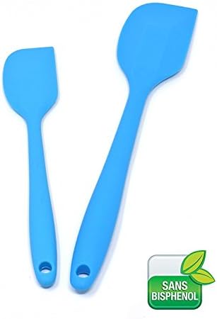 Set of 2 Silicone Kitchen Spatulas [BPA Free] (BPA Free) – Wide Flexible, Soft, Thin, Flat, Short Small Long and Large. Ideal for Kitchens, Pastry, Fondant Cakes, Pancakes, Génoises, Macaroons, Smooth – High Temperature Resistant – High Quality For Plastic and Rubber blue