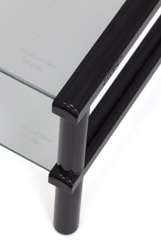Kit Fernsehtisch, Laptop, PC Monitor Tisch Ständer mit zwei Böden aus Glas – Schwarz - 3