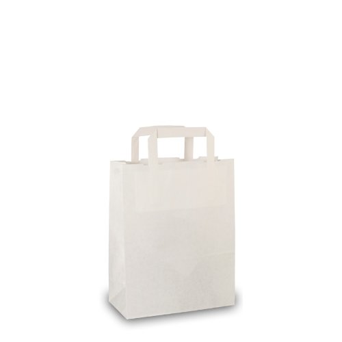 25 Papiertragetaschen weiß mit Flachgriff 22x10x28cm