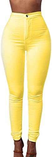 ZKOO Jeans Leggings Womens High Waist Stretch Denim Trousers Butt Lift Cotton Skinny Denim Pencil Pants Yellow