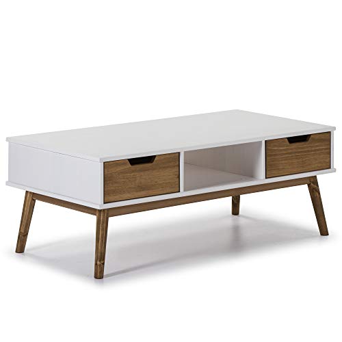 VS Venta-stock Mesa Centro Rectangular Java 2 cajones Blanco/Cera