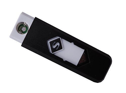 Qprods – Windgeschützt, ökologische Wolfram elektrische USB Feuerzeug. Ohne Flamme, Gas oder Flüssigkeiten. USB aufgeladen. Lichter Tausende von Zigaretten. 1 Jahr Garantie (Schwartz) - 2