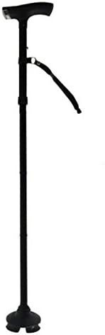 Aluminum LED Lamps Elderly Crutches Non-slip Four-legged Canes Folding Portable Elderly Crutches,Black-85-97cm