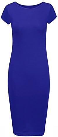 NEW WOMENS LADIES SHORT CAP SLEEVE PLAIN BODYCON MAXI MIDI DRESS SIZE UK 8-18 (S/M, ROYAL BLUE)