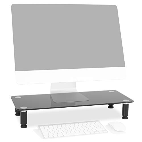 Duronic DM052-2 Elevador para Pantalla, Ordenador Portátil, Televisor - 56 x 24 cm- Cristal Negro, Soporta hasta 20 kg