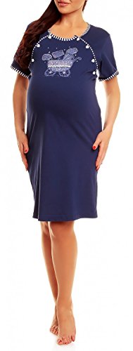Happy Mama Women's Maternity Nursing Breastfeeding Nightdress Shirt Gown. 395p (Navy, 14)