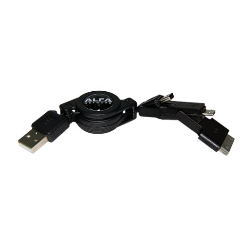 ALFA AUSBC-301 Universal Ladekabel / Charger Sync Cable, USB Adapter, 3-in-1 passen/suitable for Mobiltelefone, Tablets, PCs, Mini USB, Micro USB Apple ®, 30pin Apple ® Adapter, Blackberry ®, Motorola ®, Samsung ®, LG ®, Nokia ®, HTC ®, Kyocera ®, Palm ®, Sony ®, Sanyo ®, Amazon ® Kindle ™