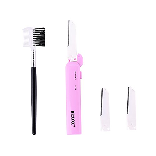 Preisvergleich Produktbild BEZOX Teleskop Edelstahl Augenbrauen Rasiermesser Trimmer - dreiteilig medizinische Klinge und eine Augenbrauenbürste enthalten