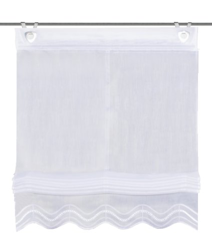 Home Fashion 91252-801 - Estor de cintas con bordado inglés (fabricado en batista, 140 x 60 cm, con corchetes), color blanco