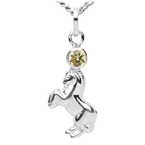 InCollections Kinder-Anhänger 925/000 Sterlingsilber mit Zirkonia limette inklusive Panzerkette verstellbar Pferd 40 cm 420200040401