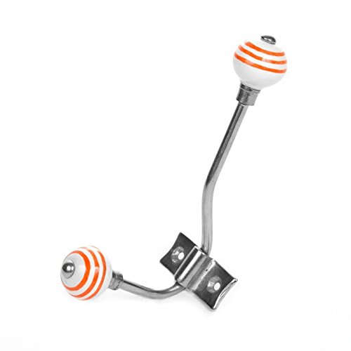 Preisvergleich Produktbild Garderobenhaken weiß mit orangen Streifen Kleiderhaken Wandhaken