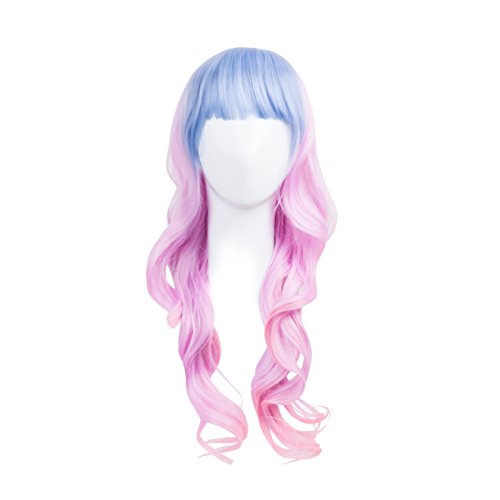 WIG-011 Soft Pastel Baby Blue and Pink Wig with Straight Fringe