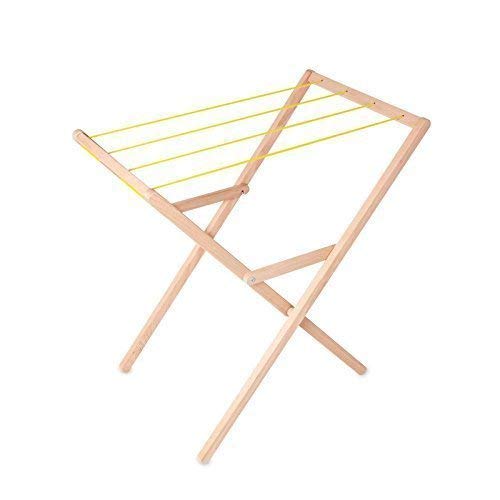 Preisvergleich Produktbild NATUREHOME Kinder-Wäscheständer aus Holz klappbar mit Gelber Wäscheleine