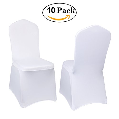 Cusfull 10 Stück Stuhlhussen Stretch Spandex Stuhlüberzug Polyester Universell Hussen für Hochzeit Esszimmer Restaurant - Weiß
