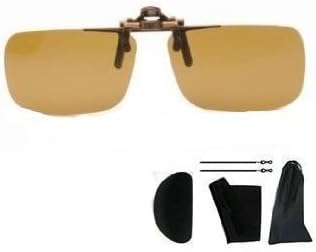 Large Square Unisex (Mens / Womens) Amber Polarised (Anti-Glare) Flip up / down Clip-ons with Hard Influx Carry Case, Cleaning Cloth, Soft Carry Case &amp; Cord Suitable For Driving / Fishing