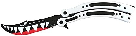 SchwartzPro Zone Folding Trainer Curved Stainless Steel Flip Trick Practice Tool with Holes CS/HDD14 (Shark blade - black white handle)