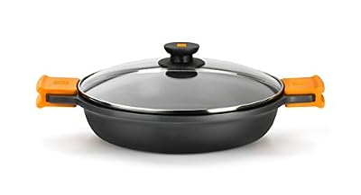 BRA Efficient Faitout bas en aluminium coulé avec revêtement antiadhésif Teflon Platinum Plus, couvercle en verre et anses en silicone Sans accessoires 32 cm noir