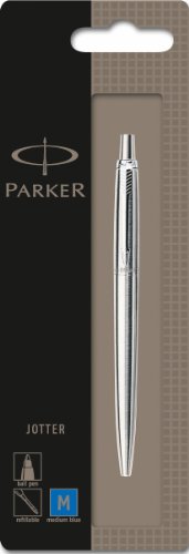 Parker 1870803 Jotter Kugelschreiber (edelstahl mit Chromeinfassung, blaue Tinte, Blisterpackung)
