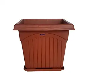 KWEL UV Treated Square Plastic Planter (8 inches) - Terracotta Color Pack of 4