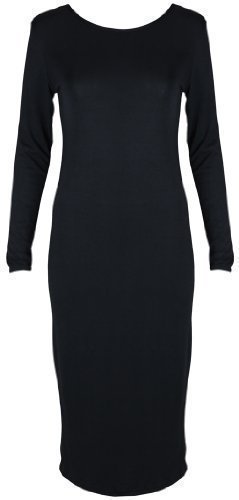 Womens New Long Sleeve Round Neck Plain Fitted Dresses Ladies | Desertcart  Maldives