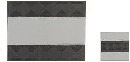 Indulje Luxury Embossed Mosaic Placemat and Coaster, Faux Leather, Charcoal, Set of 4