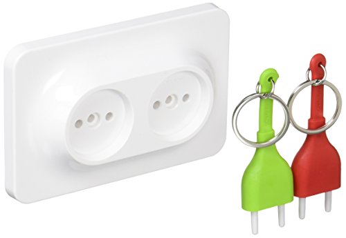 Qualy QL10149R Schlüssel-aufbewahrung/anhänger Double Unplug Key Ring inklusive 3M Klebestreifen zur Befestigung, rot - 2