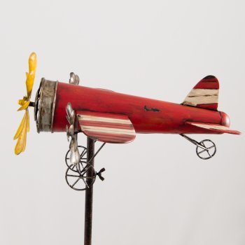 Metall Windspiel – Flugzeug Rosinenbomber – wetterfest, mit Antik-Effekt – Windräder: Ø18cm/2xØ9cm, Motiv: 44x36cm, Gesamthöhe: 160cm – inkl. Standstab - 2