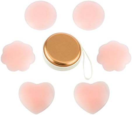 Silicone Nipple Covers (3 Pairs) Pasties Women Nippleless Cover Reusable Adhesive Silicone Pasties (1 Pairs Round 1 Pair Flower 1 Pair Heart)