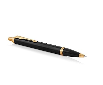 Parker Stylo-bille 1931666 IM, pointe moyenne et recharge d'encre bleue, garniture dorée laque noir