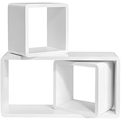 SONGMICS étagères murales Lot de 3 Etagères flottantes étagères de Cube Profondeur de 15cm, Décoration Blanche LWS50WT