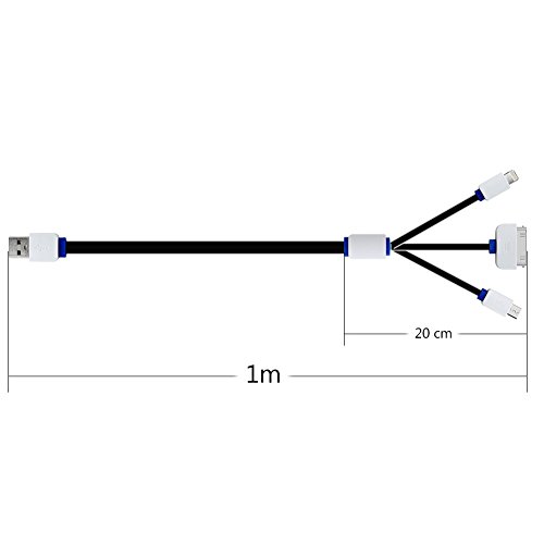 USB Kabel, 3 in 1 Multi Universal USB-Ladekabel anzupassen Kabel für iPhone5 5S 6 6S Plus iPad 4 5 Air Pro Mini 2 3 4, iPhone 4 4S, Samsung, HTC, LG G3 G4, Energien-Bank und anderen Android Phone (schwarz) - 3