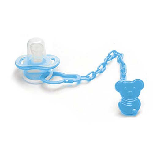 ELENXS Infant Baby Pacifiers Nipples Soother with Chain Clip Buckle Holder Blue