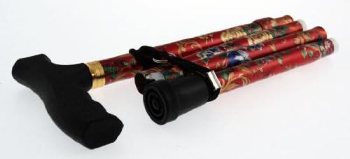 Adjustable Folding Floral Walking Stick Pole - Red Colour