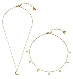 Características y beneficios: Modernos, pero atemporales y versátiles: Collar tierno de media luna y un collar choker de estrella en color oro.
