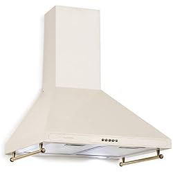 Klarstein Victoria hotte aspirante - hotte rétro, hotte murale, design rétro, 600 m³/h, éclairage activable de la surface de cuisson, 3 niveaux de puissance, 2 bandes pour ustensiles, ivoire
