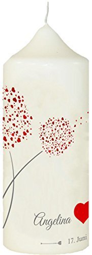 Kerze für die Hochzeit Hochzeitskerze mit eigenem Namen und Datum Traukerze Brautkerze (Motiv 9) Weiß