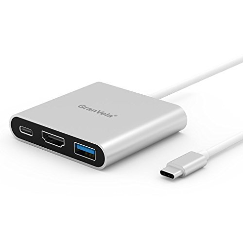 GranVela USB 3.1 Typ-C zu 4K HDMI Adapter, USB 3.0 HUB mit 1 Ladeanschluss, für Apple MacBook, Chromebook Pixel und mehr, Microsoft Surface Pro (Metall Silber)