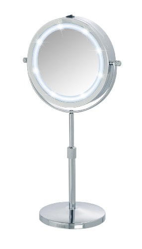 WENKO 3656540100 LED Kosmetikspiegel Lumi, Spiegelfläche ø 13cm, 500% Vergrößerung, Stahl, 21 x 35-45 x 13.5 cm, Chrom - 6