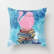 NicholasCGShopOnline C6188F Cotton Linen Decorative Throw Pillow Case Cushion Cover Bookish Cat in Winter 18 "X18 "