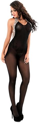 JJPUNK Women's Sexy Leopard Lingerie, Open Crotch Lace Hollow Strap Stocking Suspender Bodysuit Nightwear