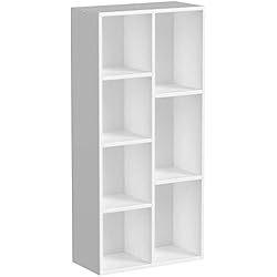 VASAGLE Bibliothèque à 7 casier, Bibliothèque Debout Robuste, Etagère de Rangement, Meuble de TV, 50 x 24 x 106 cm (L x 1 x H), Blanc LBC27WT