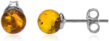 Amber Sterling Silver Small Round Ball Stud Earrings