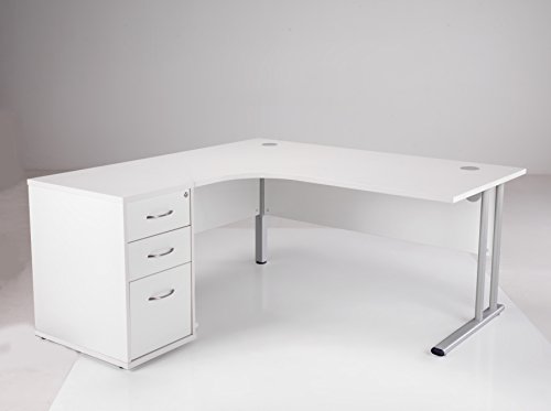 BiMi 1600mm Ergonomic Left Hand Corner Desk With 3 Draw Desk High Pedestal