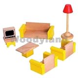 Hape International PUPPENHAUS PUPPENSTUBE MBEL STUBE Wohnzimmer Holz 7tlg Holzspielzeug - 